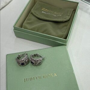 Judith Ripka Silver Earrings with Dark Purple Stones